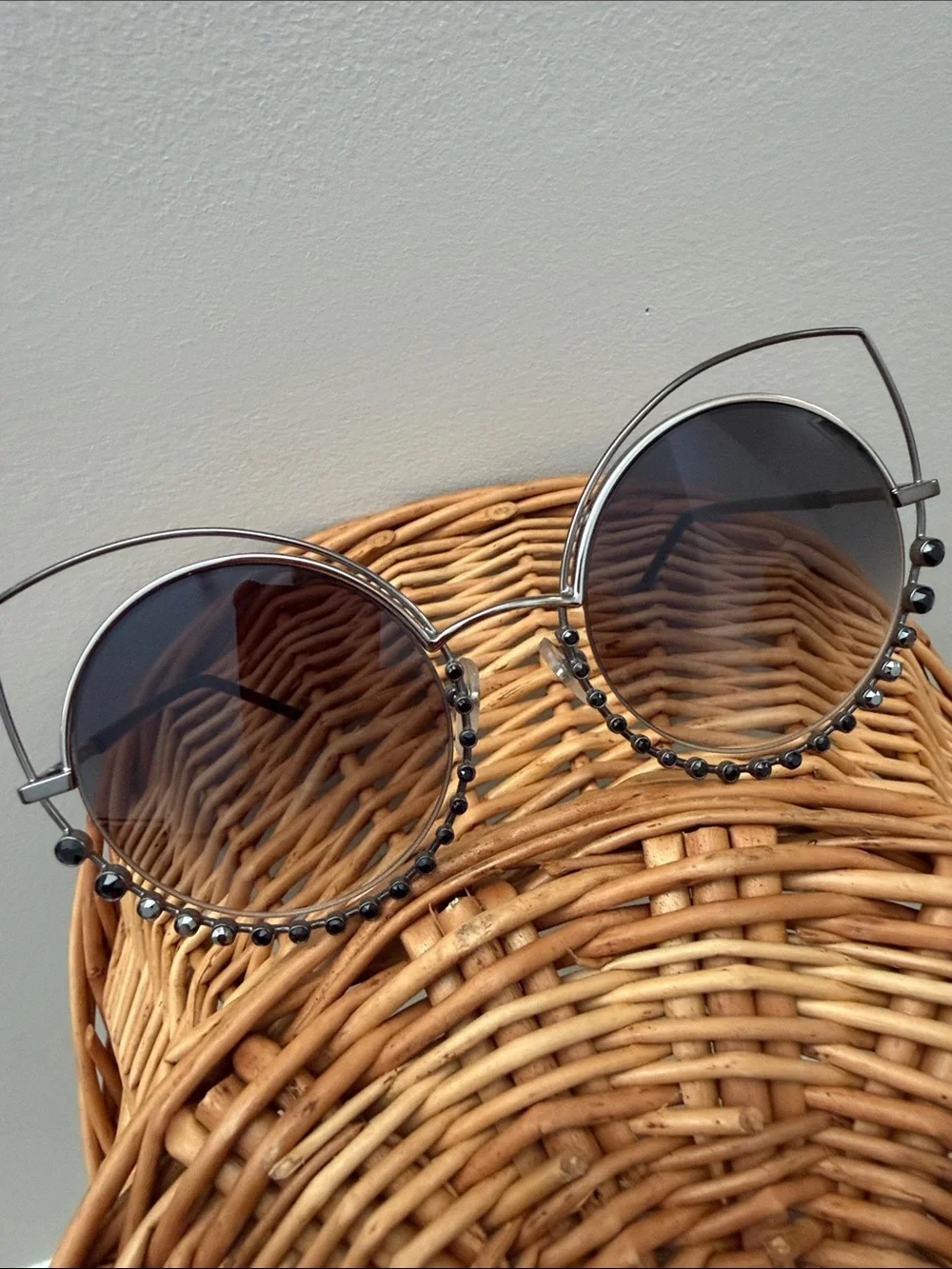 Marc Jacobs | Silver Round Sunglasses w/ Gradient Gray Lenses Black Gems | NWOT - Picture 5 of 9